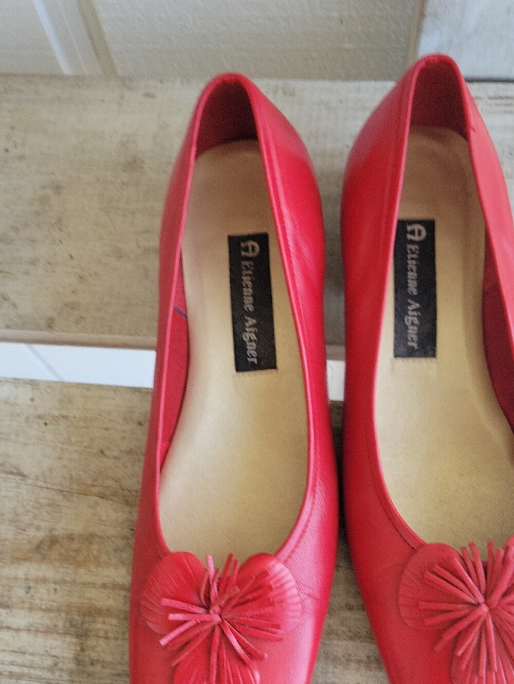 Etienne Aigner Red Leather Ballet Flats with Floral Tassel Accent - Picture 10 of 10